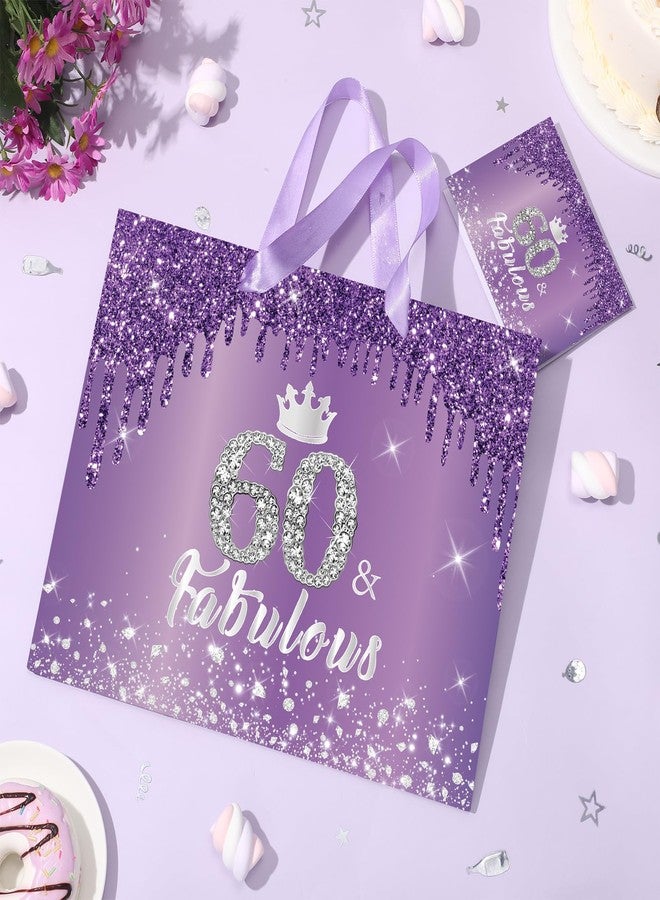 Yoirrat Purple Silver 60th Birthday Gift Bag for Women 60 & Fabulous Large Purple Happy 60th Birthday Gift Bag with Wrapping Paper and Card for 60th Bday Decorations Party Supplies - Image 5